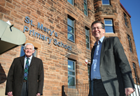 Revamped St Mary's Primary Greenock, pictured are councillors Martin Brennan and Jim Clocherty